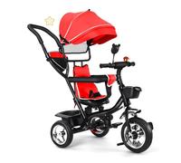 Tricycle Niños Escalable Bastón y Parasol Plegable ExtraíbleTriciclo Evolutivo Bebé 4 en 1, Bicicleta para niños, Capota Impermeable con Filtro UPF 50+, 4 en 1 (Rojo Grande)