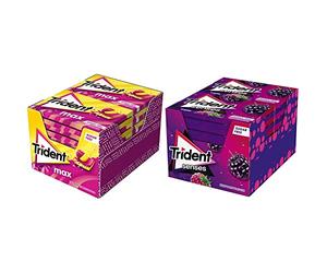 Trident Max Raspberry Lemon- Chicles sin Azúcar con Sabor a Frambuesa y Limón- Paquete de 12 Envases de 23 g & Senses Berry- Chicles sin Azúcar con Sabor a Frutos Rojos - Paquete de 12 envases de 23 g