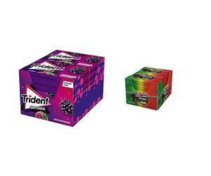 Trident Senses Berry- Chicles sin Azúcar con Sabor a Frutos Rojos - Paquete de 12 envases de 23 g & Chicles sin Azúcar con Sabor a Sandía, 12 x 23g