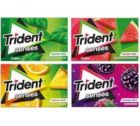 Trident Senses Mezcla de chicles | Sin azúcar | Sabor Sandía Amanecer | Sabor mezcla tropical | Sabor a menta de la selva tropical | Sabor a fiesta de bayas | 12 paquetes (12 x 12 grageas) | 276 gramo
