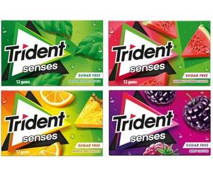 Trident Senses Mezcla de chicles | Sin azúcar | Sabor Sandía Amanecer | Sabor mezcla tropical | Sabor a menta de la selva tropical | Sabor a fiesta de bayas | 12 paquetes (12 x 12 grageas) | 276 gramo