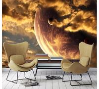 Tridimensional Amarillo Dorado Cielo Estrellado Nubes Universo 3D Papel Pintado Pared Fácil Instalación Oficina Sala Estar Sofá Dormitorio TV Fondos Decoración-250cm×170cm