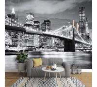 Tridimensional Blanco Y Negro Arquitectura Urbana Río Puente 3D Papel Pintado Pared Fácil Instalación Oficina Sala Estar Sofá Dormitorio TV Fondos Decoración-250cm×170cm