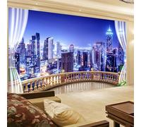 Tridimensional Edificio De La Ciudad Azul Cielo Paisaje Nocturno 3D Papel Pintado Pared Fácil Instalación Oficina Sala Estar Sofá Dormitorio TV Fondos Decoración-150cm×105cm