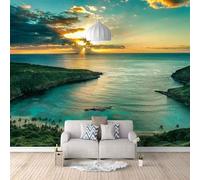 Tridimensional Estético Puesta De Sol Lago Picos Montañosos 3D Papel Pintado Pared Fácil Instalación Oficina Sala Estar Sofá Dormitorio TV Fondos Decoración-200cm×140cm