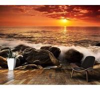 Tridimensional Estético Puesta De Sol Mar Paisaje Marino 3D Papel Pintado Pared Fácil Instalación Oficina Sala Estar Sofá Dormitorio TV Fondos Decoración-150cm×105cm