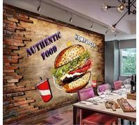Tridimensional Original Artístico Ladrillos Rojos Restaurante Comida Rápida Hamburguesa 3D Papel Pintado Tapiz Textura de Seda Oficina Comedor Sofá Dormitorio Sala Estar TV Fondo Pantalla-400cm×280cm