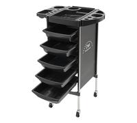 TRIEBAN Carro de peluquería plegable con 5 cajones, para estilista, peluquería, peluquería, salón de belleza, color negro