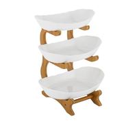 TRIEBAN Frutero de 3 pisos, varios niveles, cesta de cocina, cesta de frutas con soporte de madera para frutas, pasteles, dulces, verduras