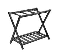 TRIEBAN Soporte plegable para maletas, portaequipajes, plegable, de bambú, con zapatero de doble nivel, para habitación de invitados, dormitorio, hotel (negro)