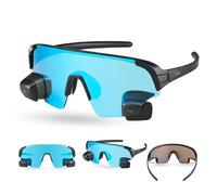 TriEye View Sport Gafas de sol polarizadas hombre mujer - Gafas de ciclismo con espejo retrovisor integrado, montura ligera TR90, protección UV400 - Revo Azul
