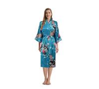 TRIFOLIUM Kimono - Bata Satén con Estampado Pavo Real y Flores Kimono Azul Cielo Etiqueta de fábrica S Talla 38-40 (NG8701-S-SBL-1PC)