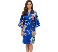 TRIFOLIUM Kimono - Bata Satén con Estampado Pavo Real y Flores Kimono Azul Real Etiqueta de fábrica M Talla 42-44 (NG8701-M-RBL-1PC)