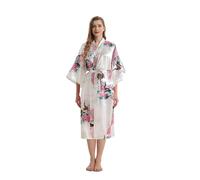 TRIFOLIUM Kimono - Bata Satén con Estampado Pavo Real y Flores Kimono Blanco Etiqueta de fábrica S Talla 38-40 (NG8701-S-WT-1PC)