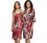 TRIFOLIUM Kimono - Bata Satén con Estampado Pavo Real y Flores Kimono + Camiseta Rojo Vino Etiqueta de fábrica L Talla 46-48 (NG8701-L-WRD-2PC)