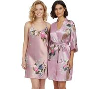 TRIFOLIUM Kimono - Bata Satén con Estampado Pavo Real y Flores Kimono + Camiseta Rosa Bebé Etiqueta de fábrica M Talla 42-44 (NG8701-M-LPK-2PC)