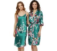 TRIFOLIUM Kimono - Bata Satén con Estampado Pavo Real y Flores Kimono + Camiseta Turquesa Etiqueta de fábrica L Talla 46-48 (NG8701-L-TQ-2PC)