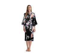 TRIFOLIUM Kimono - Bata Satén con Estampado Pavo Real y Flores Kimono Negro Etiqueta de fábrica XL Talla 50-52 (NG8701-XL-BK-1PC)