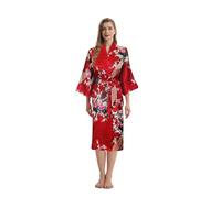 TRIFOLIUM Kimono - Bata Satén con Estampado Pavo Real y Flores Kimono Rojo Etiqueta de fábrica L Talla 46-48 (NG8701-L-RD-1PC)