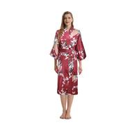 TRIFOLIUM Kimono - Bata Satén con Estampado Pavo Real y Flores Kimono Rojo Vino Etiqueta de fábrica L Talla 46-48 (NG8701-L-WRD-1PC)