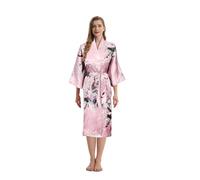 TRIFOLIUM Kimono - Bata Satén con Estampado Pavo Real y Flores Kimono Rosa Bebé Etiqueta de fábrica L Talla 46-48 (NG8701-L-LPK-1PC)