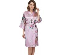 TRIFOLIUM Kimono - Bata Satén con Estampado Pavo Real y Flores Kimono Rosa Bebé Etiqueta de fábrica S Talla 38-40 (NG8701-S-LPK-1PC)