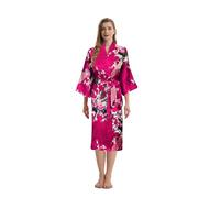 TRIFOLIUM Kimono - Bata Satén con Estampado Pavo Real y Flores Kimono Rosa Intenso Etiqueta de fábrica S Talla 38-40 (NG8701-S-HPK-1PC)