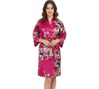 TRIFOLIUM Kimono - Bata Satén con Estampado Pavo Real y Flores Kimono Rosa Intenso Etiqueta de fábrica XS Talla 34-36 (NG8701-XS-HPK-1PC)