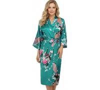 TRIFOLIUM Kimono - Bata Satén con Estampado Pavo Real y Flores Kimono Turquesa Etiqueta de fábrica M Talla 42-44 (NG8701-M-TQ-1PC)