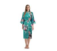 TRIFOLIUM Kimono - Bata Satén con Estampado Pavo Real y Flores Kimono Turquesa Etiqueta de fábrica XL Talla 50-52 (NG8701-XL-TQ-1PC)