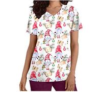 TRIGLICOLEUM Casaca de Navidad para mujer, colorida, con diseño de manga corta, cuello en V, camiseta de enfermera, uniforme de trabajo, uniforme de cuidado con bolsillos