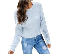 TRIGLICOLEUM Suéter para mujer elegante de un solo color moda tejido suéter blusa corta estrecha con huecos manga larga parte superior otoño invierno suéter cálido