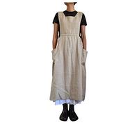 TRIGLICOLEUM Vestido de peto para mujer, elegante vestido de verano de un solo color, informal, holgado, minivestido, moderno, línea A, vestido largo en la cintura, vestido de playa con bolsillo