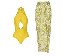 Trikini halter de girasol para mujer, ropa de playa ajustable, 2 unidades, S