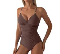 Trikini Mujer Traje de Baño Mujer 2 Piezas Trajes de Baño para Trajes con en La Espalda Adelgazantes con Cuello en V Body Reductor Women Secret Bañador (Coffee L)
