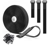 Trilancer Cinta Sujeta Cables Reutilizables 5m x 2.5cm con 25 Hebillas, Bridas Negras Ajustables para Gestión y Organizador de Cables, Cortable a Medida, Negro