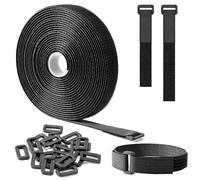 Trilancer Cinta Sujeta Cables Reutilizables 5m x 2cm con 25 Hebillas, Bridas Negras Ajustables para Gestión y Organizador de Cables, Cortable a Medida, Negro