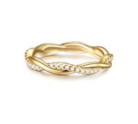 Trilani Anillo para mujer 925/- plata de ley dorado amarillo | Chapado en oro amarillo de 14 quilates, anillo de memoria, circonita, blanco, talla brillante