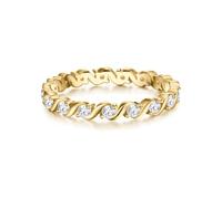 Trilani Anillo para mujer 925/- plata de ley oro amarillo | Chapado en oro amarillo de 14 quilates, anillo de memoria, circonita, blanco, talla brillante