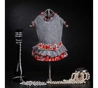 Trilly Tutti Brilli Donatella Vestido de Lana con BALZA diseño Flores y Broche Lazo pedrería Gris S - 1 Producto