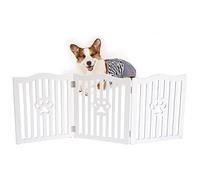 Trimate, Puerta para Mascotas, Puerta de Madera para Perros y Gatos pequeños, Gran Valla Plegable para Puertas, pasillos, escaleras, Color Blanco