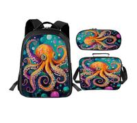 Trimety Juego de mochila de pulpo de 3 piezas, bolsas escolares y lonchera con estuche para lápices, juego de mochila de pulpo para niños pequeños, niñas, adolescentes, jardín de infantes, primaria