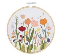 Trimits Kit de bordado con bastidor: diseño de flores sobre tela de algodón preimpresa (25 x 25 cm) con base de fieltro, hilo, aguja e instrucciones