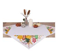 Trimits Kit de bordado para mantel - Incluye tela estampada, hilos, aguja e instrucciones, 80 x 80 cm, Cosecha de otoño