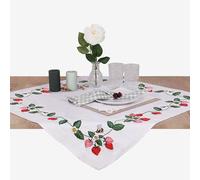 Trimits Kit de bordado para mantel - Incluye tela estampada, hilos, aguja e instrucciones, 80 x 80 cm, Strawberry Fields