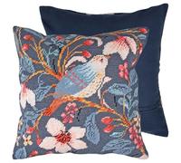 Trimits Kit de cojín de punto de cruz de media puntada, parte trasera de cojín incluida, lienzo preimpreso, hilo y aguja incluidos, 40 x 40 cm, pájaro magnolia