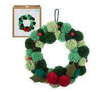 Trimits Kit de Corona de Pompones Verdes, Haz Tus propias Decoraciones de Navidad, Guirnalda de Puerta Delantera, Corona de otoño de 31 cm