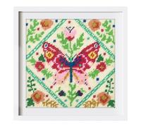 Trimits Kit de media puntada/tapiz - Diseño de mariposa floral en lienzo impreso de 12 unidades (21,3 x 21,3 cm) con hilos, aguja, tabla de colores e instrucciones (idioma español no garantizado). Haz
