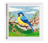 Trimits Kit de medio punto/tapiz - Diseño de carbonero azul en lienzo impreso de 12 puntos (21,3 x 21,3 cm) con hilos, aguja, tabla de colores e instrucciones