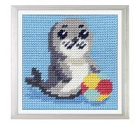 Trimits Kit de Medio Punto/Tapiz para Niños Vaca - Lienzo Impreso 17 x 17cm con Hilos Acrílicos, Aguja de Plástico, Gráfico en Color e Instrucciones - Kit Creativo para Niños